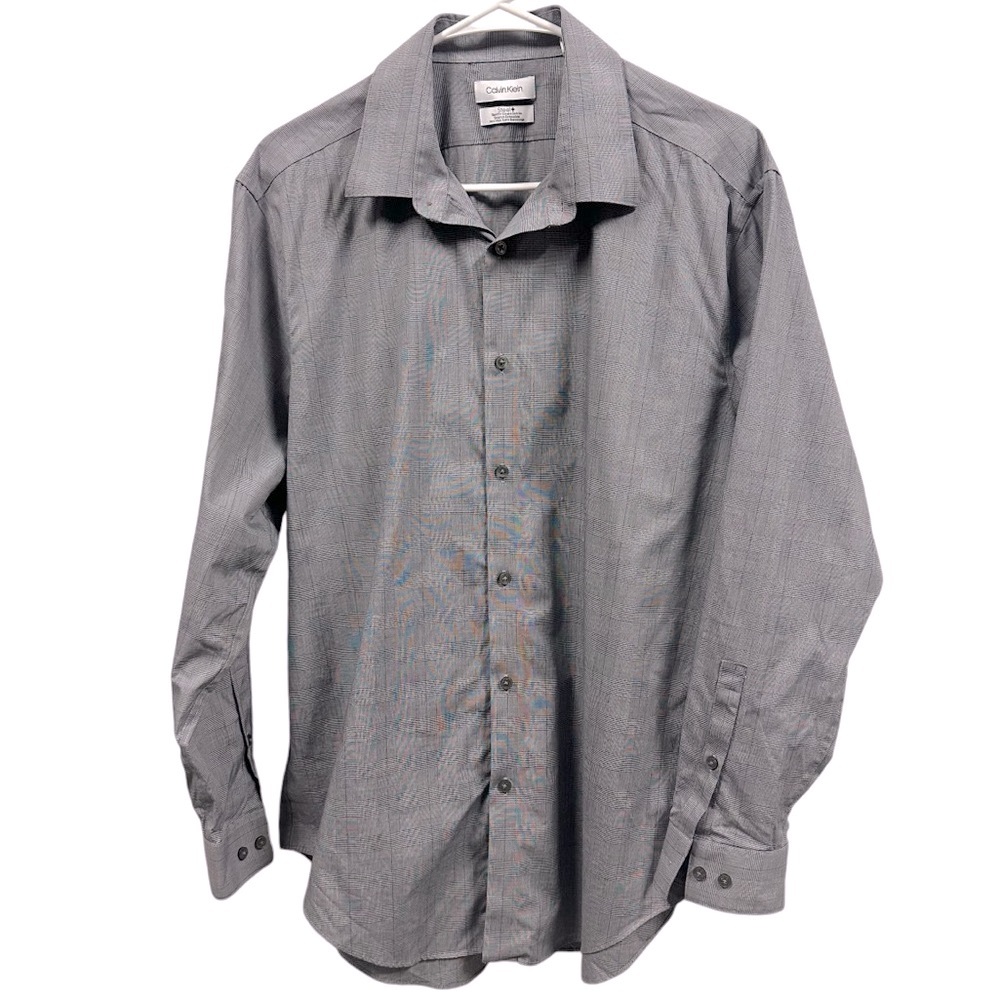 Calvin Klein Steel Slim Fit Stretch Non Iron Gray Button Up Dress Shirt XL